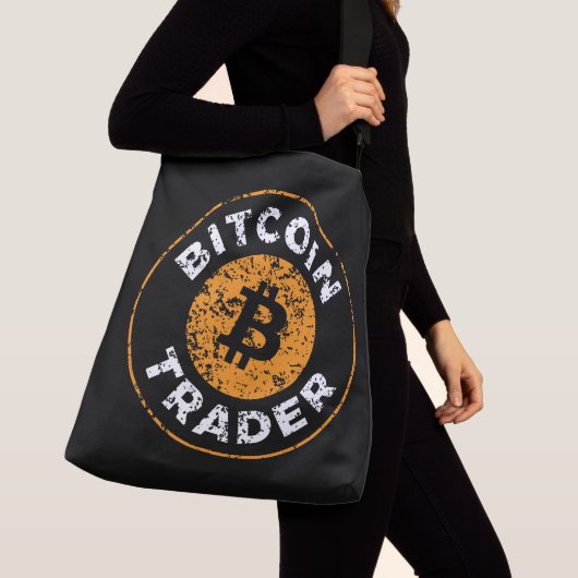 Bitcoin Trader Grunge Tekstcirkel Omtrek Zwart Crossbody Tas (Dichtbij)