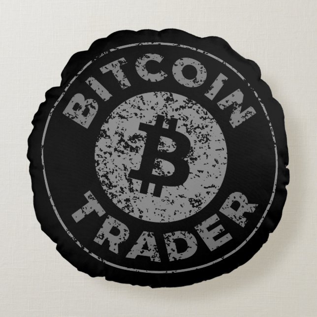 Bitcoin Trader Grunge Tekstcirkel Omtrek Zwart Rond Kussen (Voorkant)