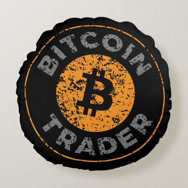 Bitcoin Trader Grunge Tekstcirkel Omtrek Zwart Rond Kussen (Voorkant)