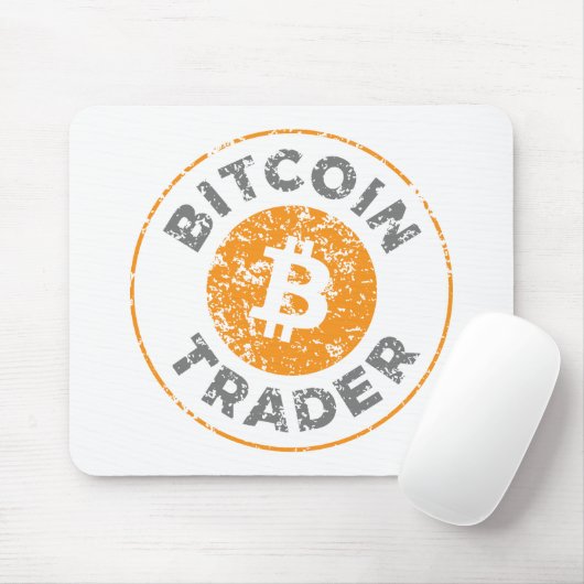 Bitcoin Trader Grunge Text Circle Outl. Witgrijs Muismat (Met muis)