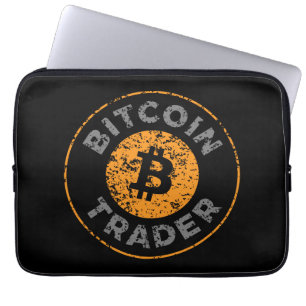 Bitcoin Trader Grunge Text Circle Outl. Zwart Grij Laptop Sleeve