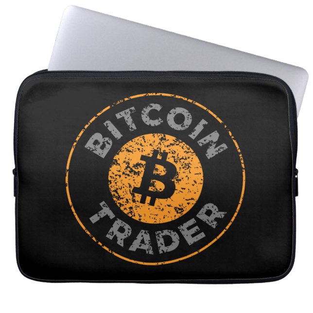 Bitcoin Trader Grunge Text Circle Outl. Zwart Grij Laptop Sleeve (Voorkant)
