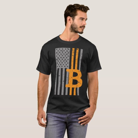 Bitcoin USA Vlag Crypto BTC Patriot T-shirt (Voorkant volledig)