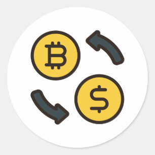 Bitcoin-valuta naar dollarpictogrammen ronde sticker