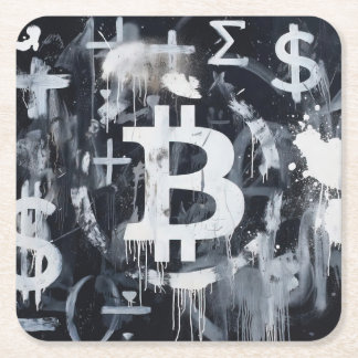 Bitcoin Valuta Straatkunst (Zwart Schilderij No. 1 Kartonnen Onderzetters