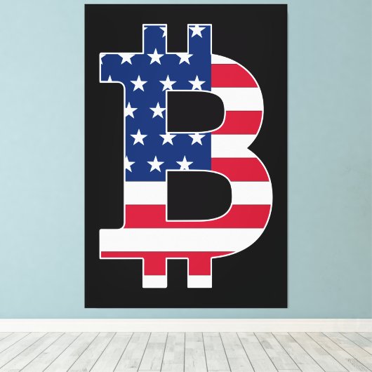 BitCoin Verenigde Staten Vlag Canvas Afdruk (Insitu (Houten vloer))