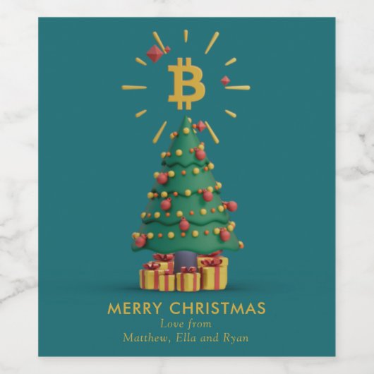Bitcoin Vrolijk Kerstfeest Cryptovaluta Maatwerk N Wijn Etiket (Enkel label)
