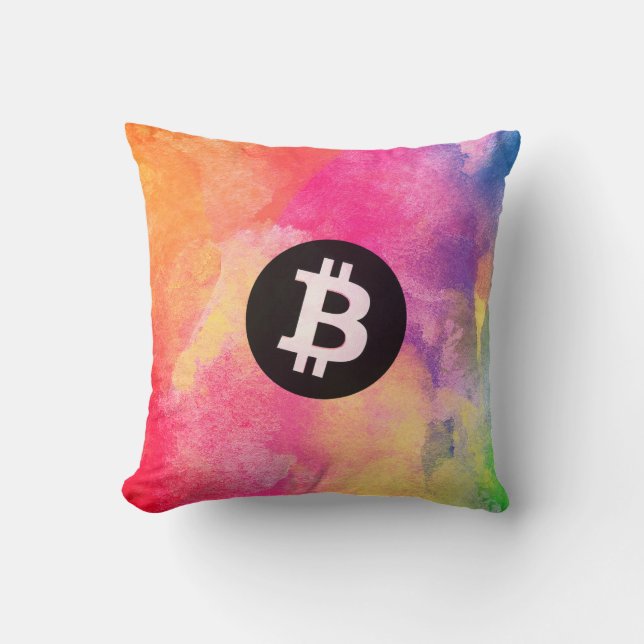 Bitcoin Watercolor (Stijl 1 - Genesis) Kussen (Voorkant)
