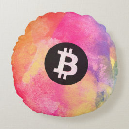 Bitcoin Watercolor (Stijl 1 - Genesis) Rond Kussen