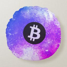 Bitcoin Watercolor (Stijl 2 - Miami) Rond Kussen