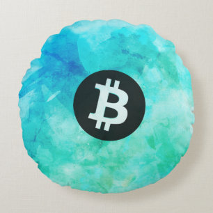 Bitcoin Watercolor (Stijl 3 - Strandleven) Rond Kussen