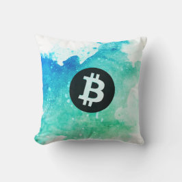 Bitcoin Watercolor (Stijl 5 - Wave Rider) Kussen
