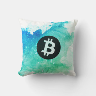 Bitcoin Watercolor (Stijl 5 - Wave Rider) Kussen