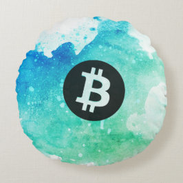 Bitcoin Watercolor (Stijl 5 - Wave Rider) Rond Kussen