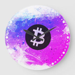 Bitcoin Watercolor (Stijl 6 - Miami Beach) Grote Klok