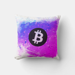 Bitcoin Watercolor (Stijl 6 - Miami Beach) Kussen