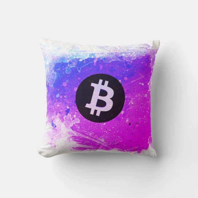 Bitcoin Watercolor (Stijl 6 - Miami Beach) Kussen (Voorkant)