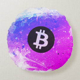 Bitcoin Watercolor (Stijl 6 - Miami Beach) Rond Kussen
