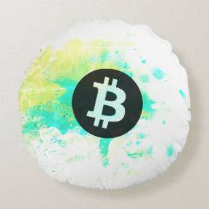 Bitcoin Watercolor (Stijl 7 - Stapels Sats) Rond Kussen
