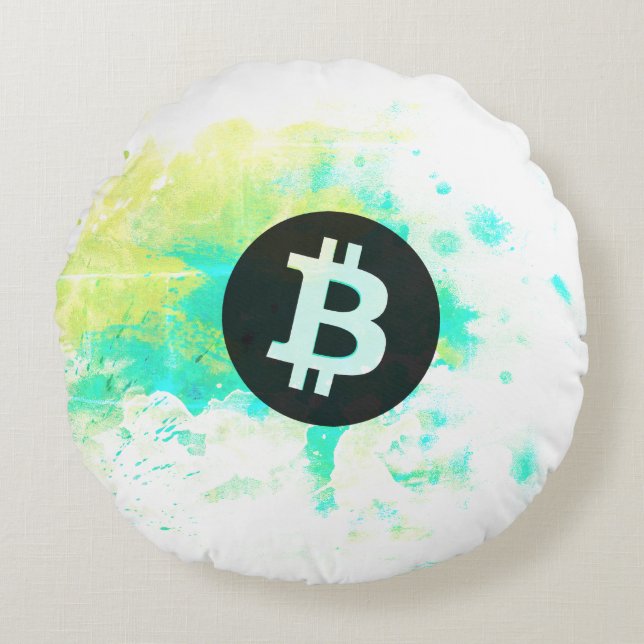 Bitcoin Watercolor (Stijl 7 - Stapels Sats) Rond Kussen (Voorkant)