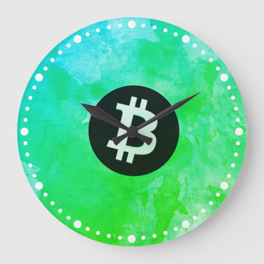 Bitcoin Watercolor (Stijl $ - Green Day) Grote Klok (Voorkant)