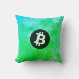 Bitcoin Watercolor (Stijl $ - Green Day) Kussen