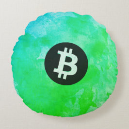 Bitcoin Watercolor (Stijl $ - Green Day) Rond Kussen