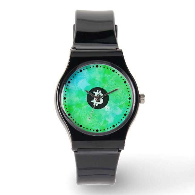 Bitcoin Watercolor (Style $ - Green Day) Horloge (Voorkant)