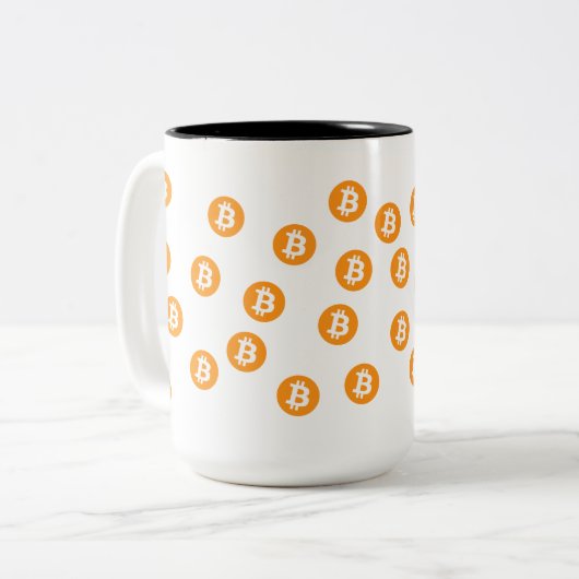Bitcoin Wave BTC Crypto Token Tweekleurige Koffiemok (Voorkant links)