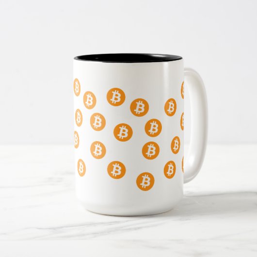 Bitcoin Wave BTC Crypto Token Tweekleurige Koffiemok (Voorkant rechts)