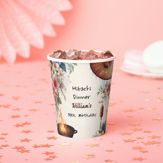 Bite Chef BBQ Japans Sushi Hibachi 30e verjaardag Papieren Bekers (Insitu)