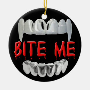 Bite me bloed en tanden sierlijk keramisch ornament