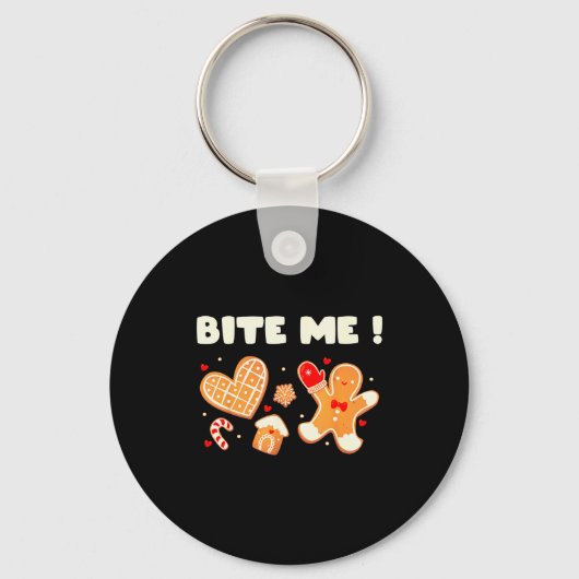 Bite Me Cookie Bakteam Kerst Gingerbread Chr Sleutelhanger (Voorkant)