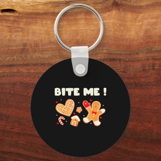 Bite Me Cookie Bakteam Kerst Gingerbread Chr Sleutelhanger (Voorkant)