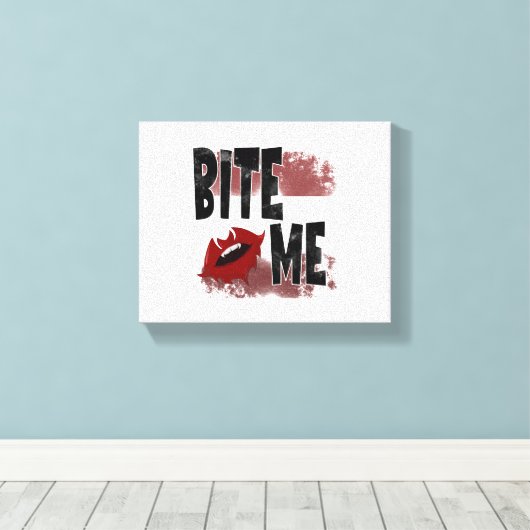 Bite me - Cool Quote - Halloween - Bat Canvas Afdruk (Insitu (Houten vloer))