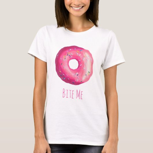 Bite me Donut met roze vorst en springen T-shirt (Voorkant)
