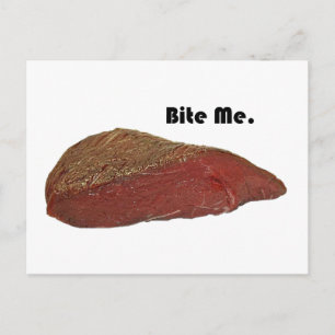 Bite me Funny Steak Beef Pun Joke Briefkaart