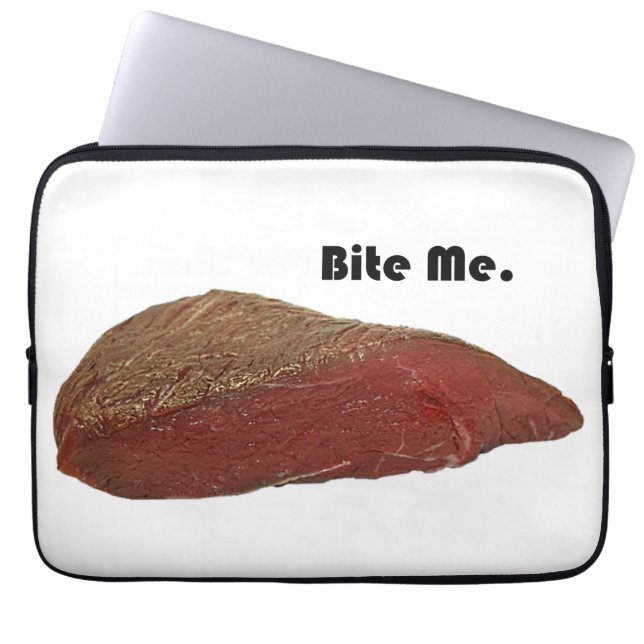 Bite me Funny Steak Beef Pun Joke Laptop Sleeve (Voorkant)