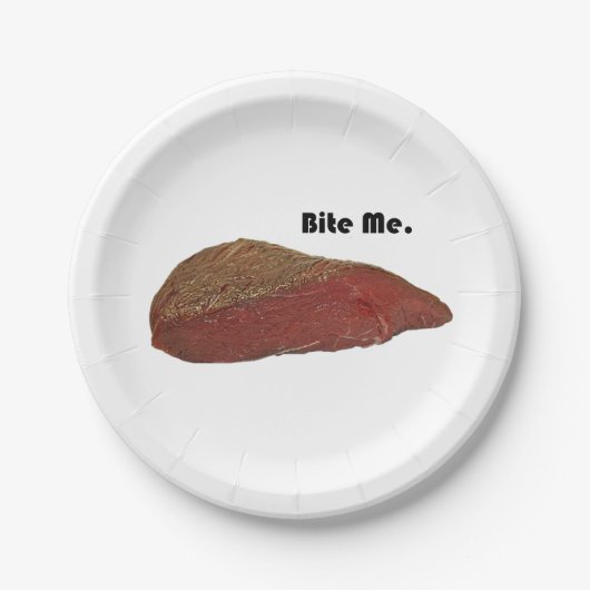 Bite me Funny Steak Beef Pun Joke Papieren Bordje (Voorkant)