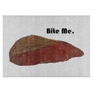 Bite me Funny Steak Beef Pun Joke Snijplank
