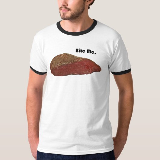 Bite me Funny Steak Beef Pun Joke T-shirt (Voorkant)