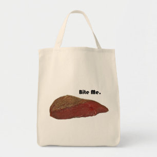Bite me Funny Steak Beef Pun Joke Tote Bag