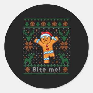 Bite Me Gemberkoek Man - Grappige Lelijke Kerst Tr Ronde Sticker