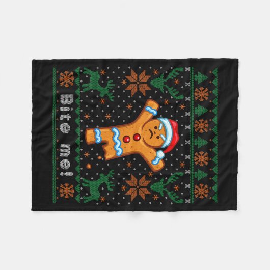 Bite Me Gingerbread Man - Funny Ugly Christmas Swe Fleece Deken (Voorkant (Horizontaal))