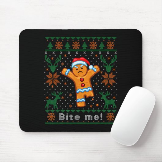 Bite Me Gingerbread Man - Funny Ugly Christmas Swe Muismat (Met muis)