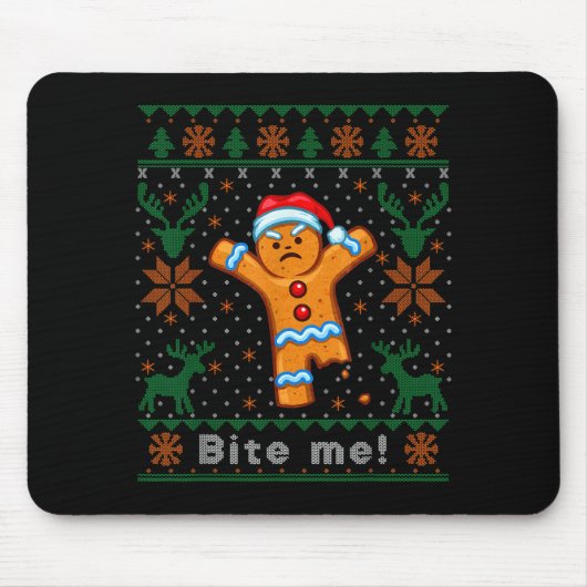 Bite Me Gingerbread Man - Funny Ugly Christmas Swe Muismat (Voorkant)
