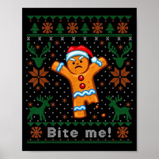 Bite Me Gingerbread Man - Funny Ugly Christmas Swe Poster (Voorkant)