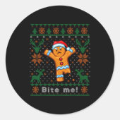 Bite Me Gingerbread Man - Funny Ugly Christmas Swe Ronde Sticker (Voorkant)