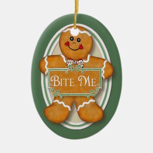 Bite Me Gingerbread Man - Ovaal 2 Keramisch Ornament (Voorkant)