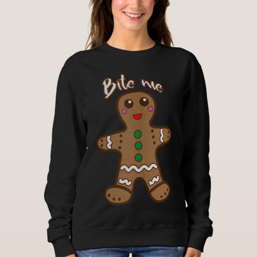 Bite me Gingerbrood Funny Cookie Kerstmis Thanksg Trui (Voorkant)
